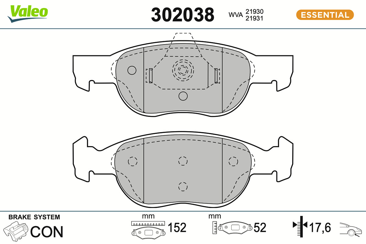 Jeu de 4 plaquettes de frein VALEO ref. 302038